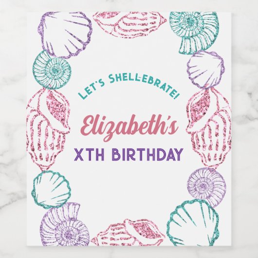 Seashell Meisjes verjaardag Wijn Etiket (Enkel label)