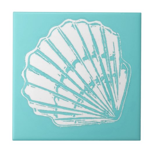Seashell met Turquoise Ceramic Tile Tegeltje (Voorkant)