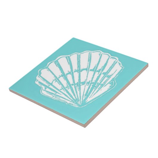 Seashell met Turquoise Ceramic Tile Tegeltje (Zijkant)