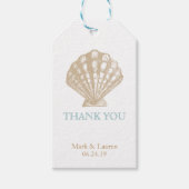 Seashell Nautical Tan/Aqua Beach Bruiloft Dank u Cadeaulabel (Voorkant)