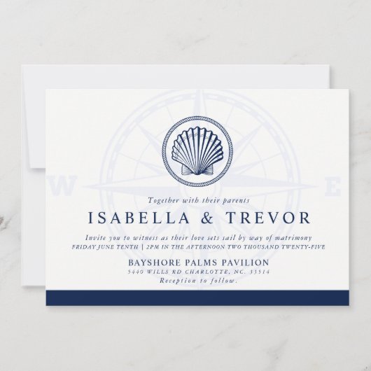 Seashell | Nautisch thema bruiloft Kaart (Voorkant)