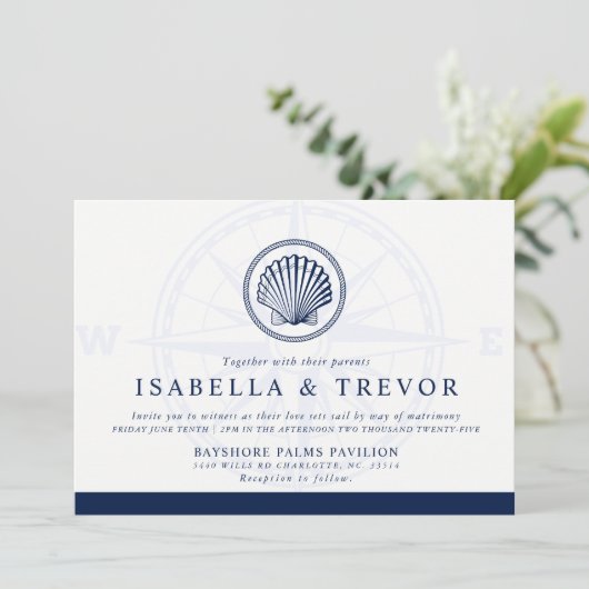 Seashell | Nautisch thema bruiloft Kaart (Staand voorkant)