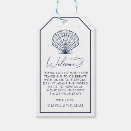 Seashell Navy Blue Beach Bruiloft Welkom Cadeaulabel