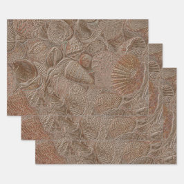 Seashell Ocean Beach Gold Sepia Elegant ontkoppeli Inpakpapier Vel