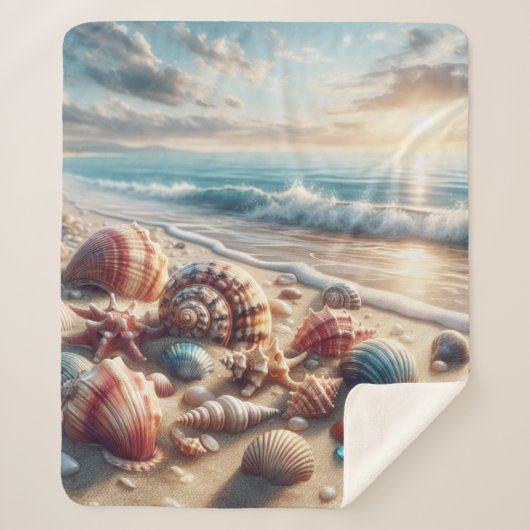 Seashell Ocean Lover Sherpa Deken (Voorkant)