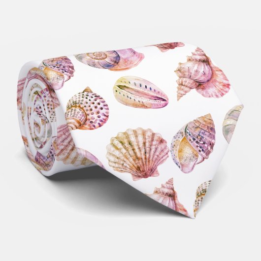 Seashell Ocean Nautical Pattern Neck Tie Stropdas (Opgerold)