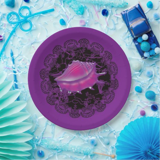 Seashell Paars Papieren Bordje (Feest)