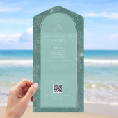 Seashell Palm Aqua Beach Weddenschap QR Code RSVP All In One Uitnodiging