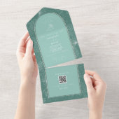 Seashell Palm Aqua Beach Weddenschap QR Code RSVP All In One Uitnodiging (Afscheurbaar)