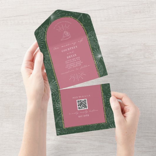 Seashell Palm Beach Weddenschap QR Code RSVP All In One Uitnodiging (Afscheurbaar)