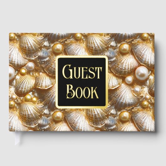 Seashell parel echte gouden folie strandpatroon cl gastenboek (Voorkant)