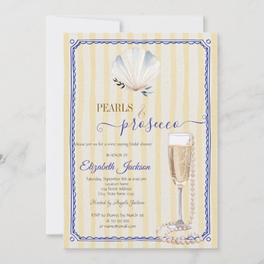 Seashell Parels & Prosecco Geel Gestreept Kaart (Voorkant)