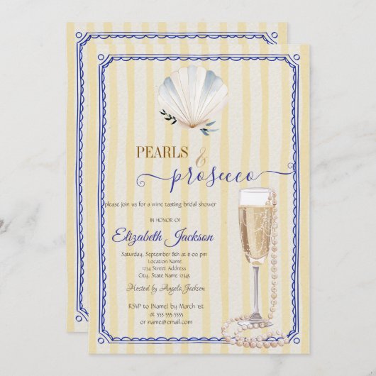 Seashell Parels & Prosecco Geel Gestreept Kaart (Voorkant / Achterkant)