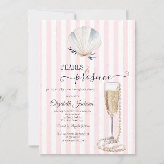Seashell Parels & Prosecco Roze Gestreept Kaart (Voorkant)