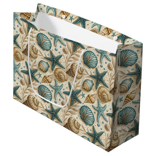 Seashell Patroon Grote Gift Bag Groot Cadeauzakje (Voorkant Gekanteld)