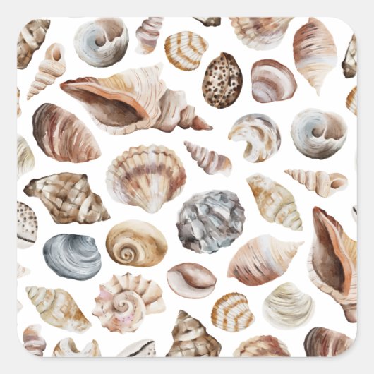 Seashell-patroon Vierkante Sticker (Voorkant)