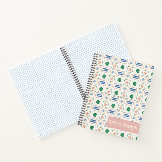 Seashell Pattern Personalize Coastal Boho Notitieboek (Binnen)