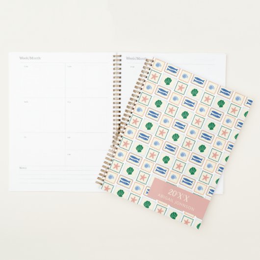 Seashell Pattern Personalized Modern Boho Planner (Display)