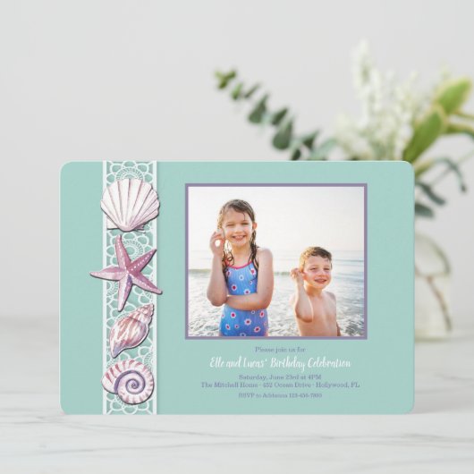 Seashell Photo Invitation Kaart (Staand voorkant)