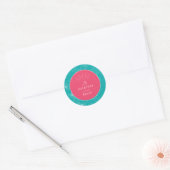 Seashell Pink & Blue Palm Tropical Beach Wedding Ronde Sticker (Envelop)