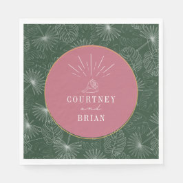Seashell Pink & Green Palm Tropical Beach Wedding Servet