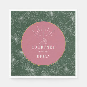 Seashell Pink & Green Palm Tropical Beach Wedding Servet