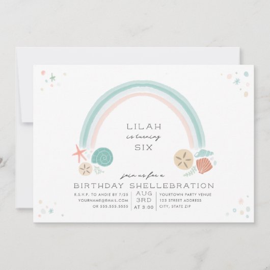 Seashell Rainbow Nautische Verjaardagsfeest Kaart (Voorkant)