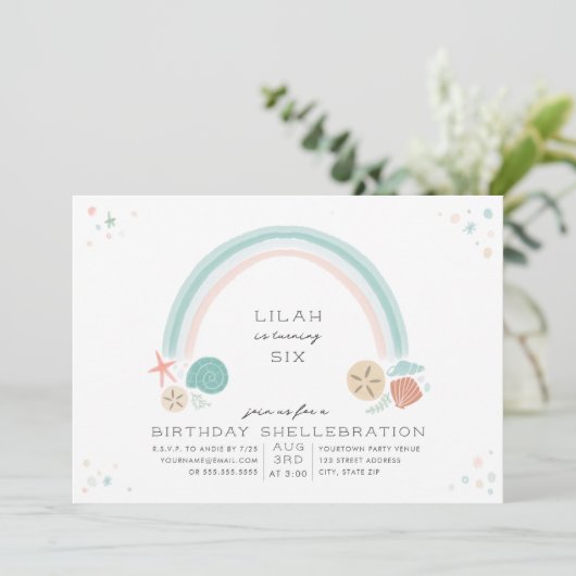 Seashell Rainbow Nautische Verjaardagsfeest Kaart (Staand voorkant)