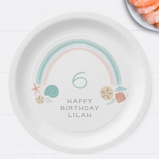 Seashell Rainbow Nautische Verjaardagsfeest Papieren Bordje