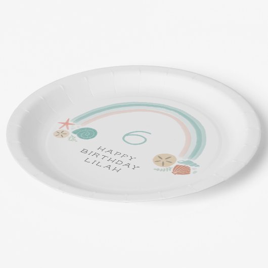Seashell Rainbow Nautische Verjaardagsfeest Papieren Bordje (Gekanteld)