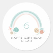 Seashell Rainbow Nautische Verjaardagsfeest Ronde Sticker (Voorkant)