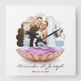 Seashell Rings Foto Weddenschap Gift Wall Clock Vierkante Klok