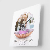 Seashell Rings Foto Weddenschap Gift Wall Clock Vierkante Klok (Hoek)