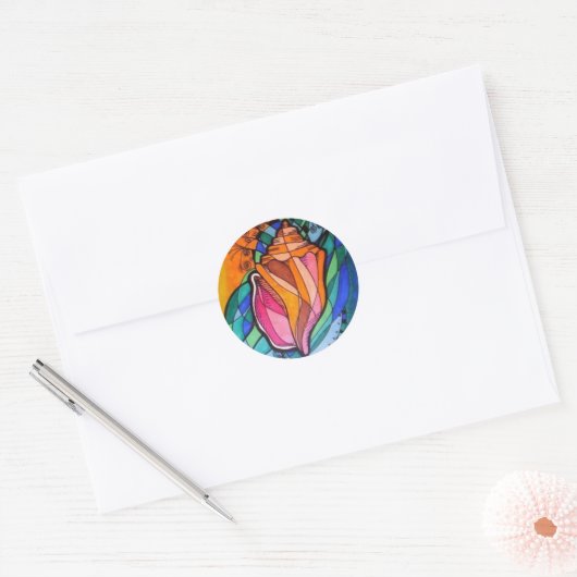 Seashell ronde stickers (Envelop)