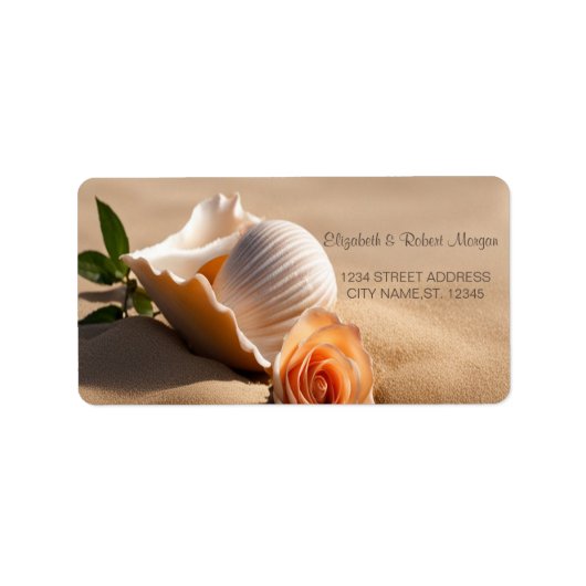 Seashell Roos Sand Wedding Label (Voorkant)