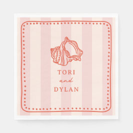 Seashell roze gestreept tropisch strand bruiloft servet