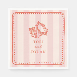 Seashell roze gestreept tropisch strand bruiloft servet