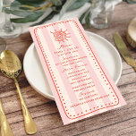 Seashell roze streep tropische bruiloft menu<br><div class="desc">Seashell lijn tekening patroon over roze streep achtergrond. Rood en met de hand getekend lijst.</div>