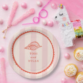 Seashell roze tropische streep bruiloft papieren bordje (Feest)