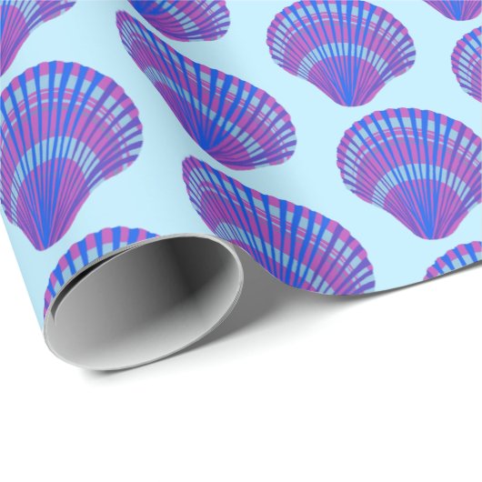 Seashell Scallops Zee Ocean Pattern BLue Paars Cadeaupapier (Rol Hoek)