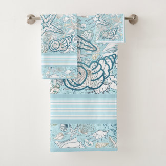 Seashell Scène met blauwe achtergrond Bad Handdoek