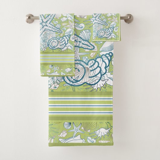 Seashell Scène met groene achtergrond Bad Handdoek (Insitu)