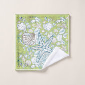 Seashell Scène met groene achtergrond Bad Handdoek (Wasdoekje)