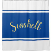 SEASHELL Script Royal Blue White Racing Stripes Douchegordijn (Voorkant)