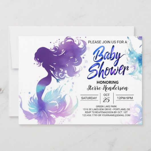 Seashell Serenade: Zeemeermin Baby shower Kaart (Voorkant)