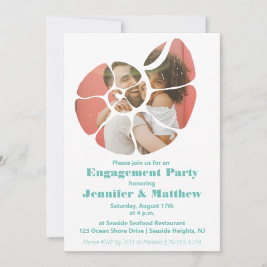 Seashell Shaped Photo Custom Engagement Party Kaart (Voorkant)