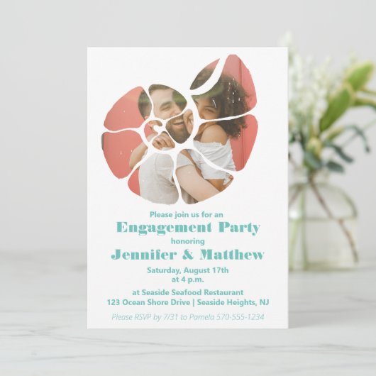 Seashell Shaped Photo Custom Engagement Party Kaart (Staand voorkant)