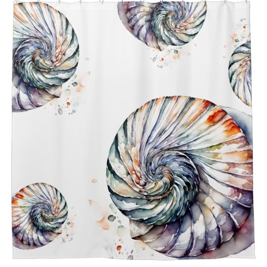 Seashell Shell Nautilus Design 357 Waterverf Douchegordijn (Voorkant)