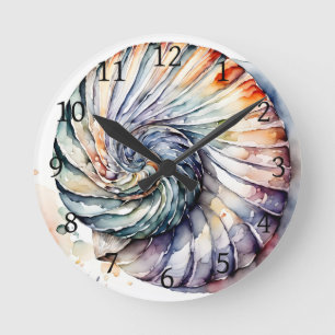 Seashell Shell Nautilus Design 357 Waterverf Ronde Klok