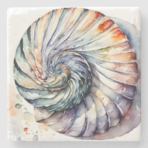 Seashell Shell Nautilus Design 357 Waterverf Stenen Onderzetter